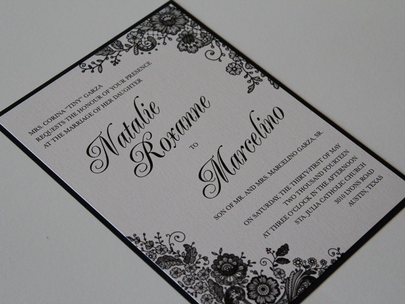 Black and white lace layered custom invitation