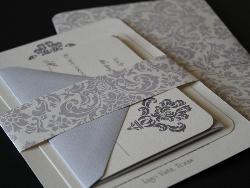 Damask pattern wedding invitation