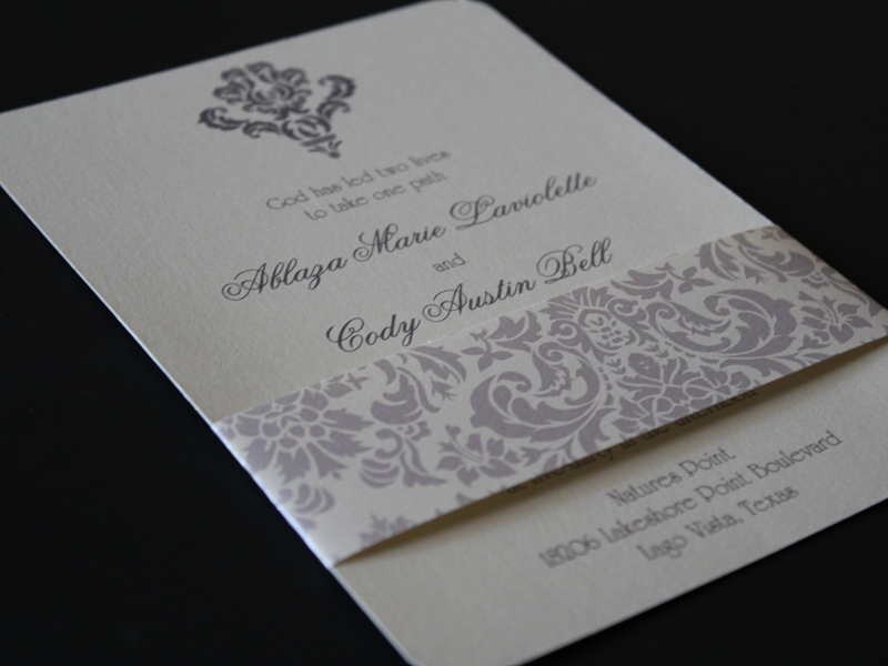 Damask wrapped wedding invitation