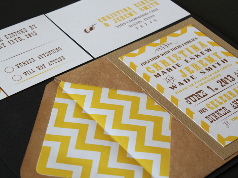 chevron custom invitation with wood texture