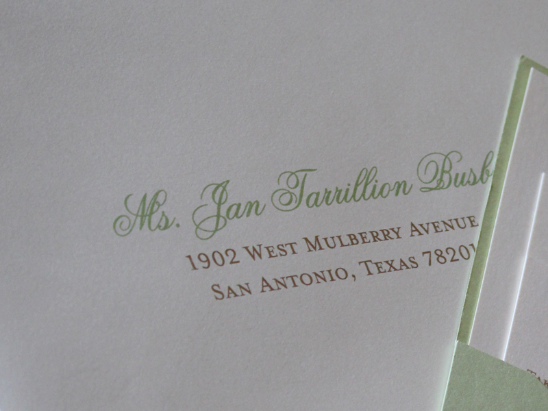 custom envelope addressing mint and gold