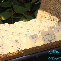 Escort cards white shimmer and navy