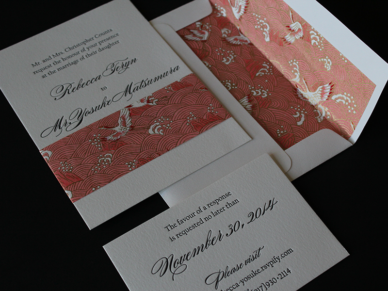 Chiyogami letterpress wedding invitation
