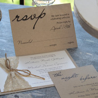 Lace and burlap wedding invitation