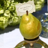 Hydrangea print custom escort card in a pear