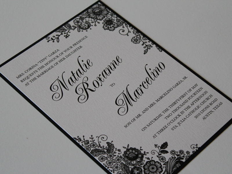 Layered lace print custom wedding invitation