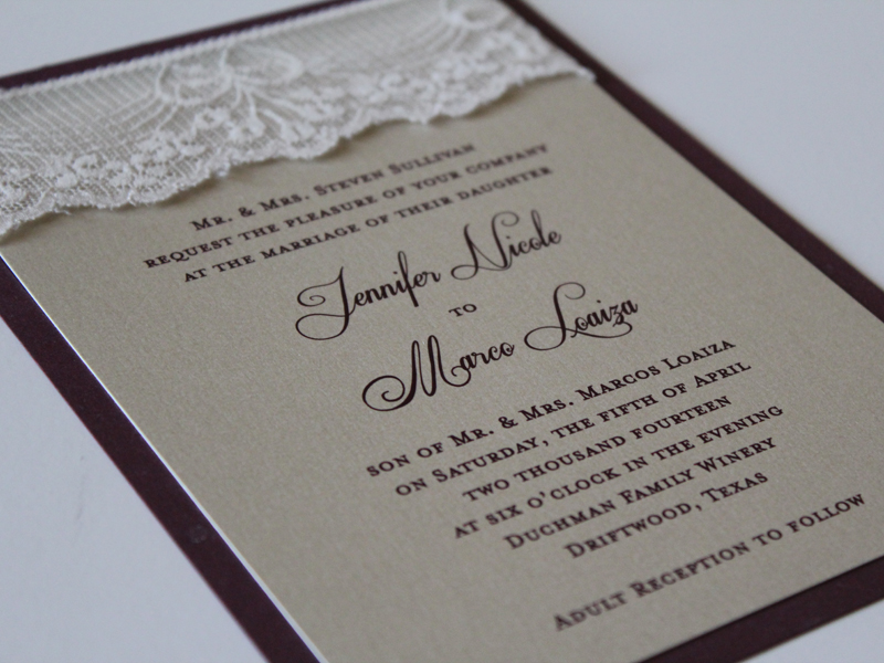 vintage lace wedding invitations; layered custom wedding invitations
