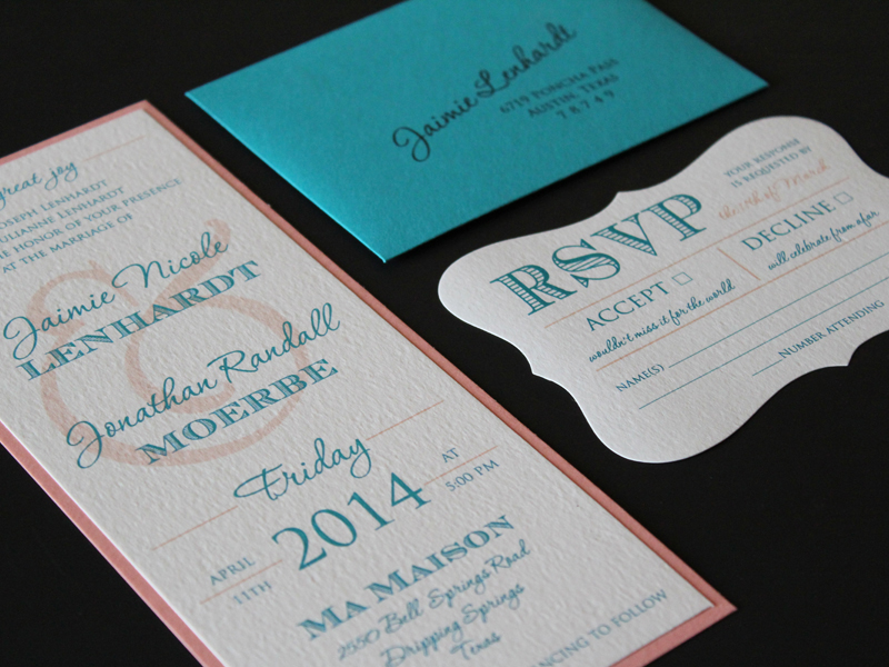 teal and coral layered invitation