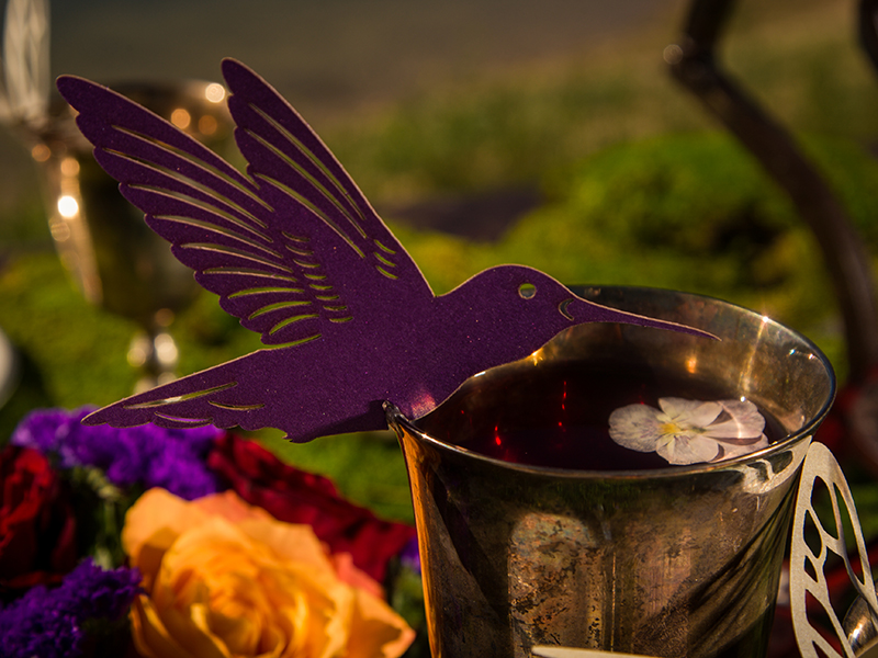 Lasercut hummingbird metallic purples