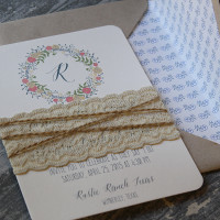 Floral and lace rustic invitation wedding