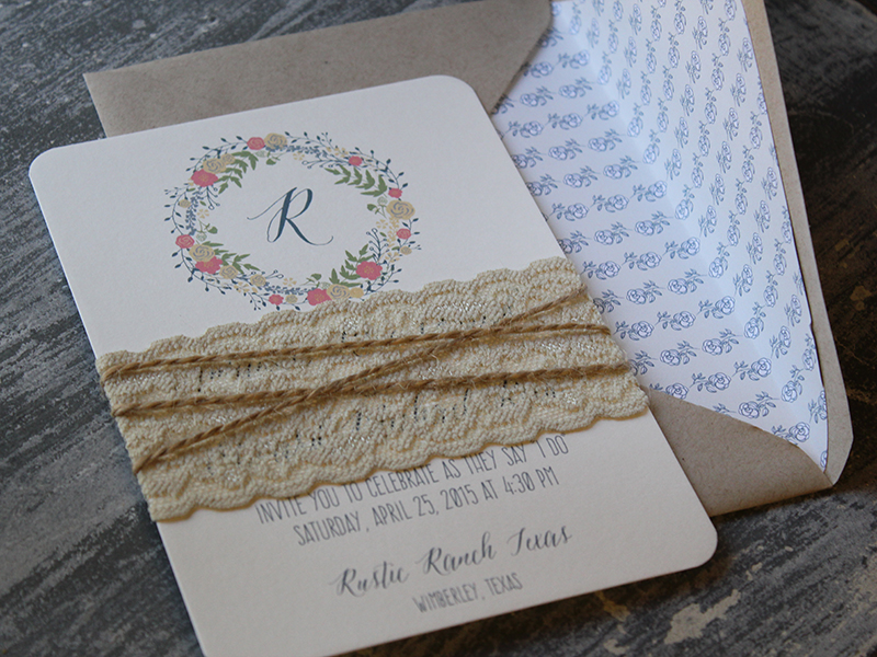 Floral and lace rustic invitation wedding