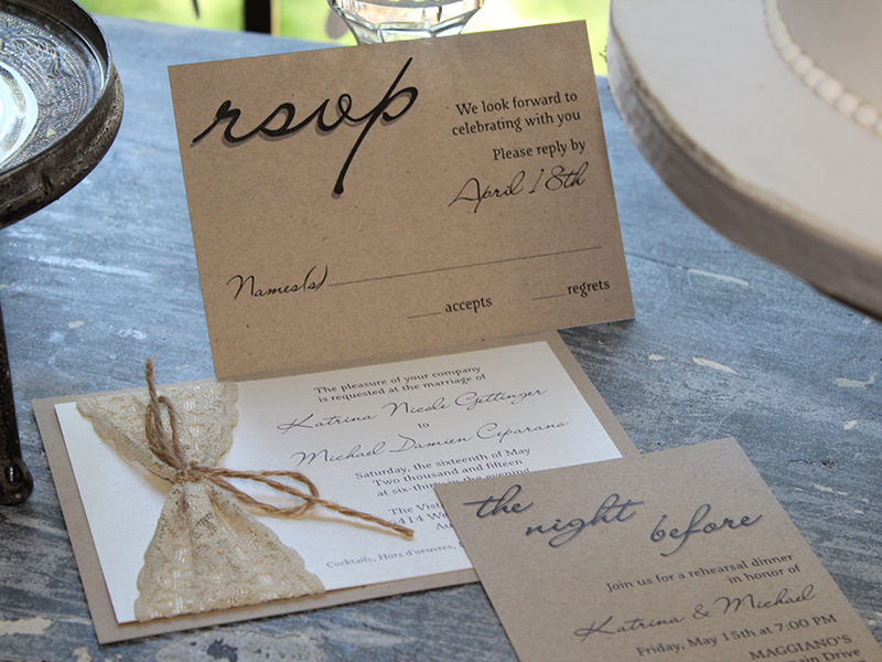 Lace and burlap wedding invitation