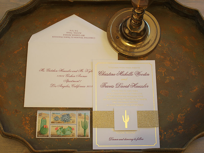 Letterpress and foil wedding invitation