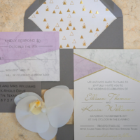 Gold foil and marble wedding invitation