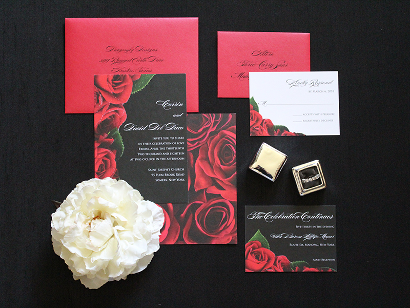Black with red roses invitation